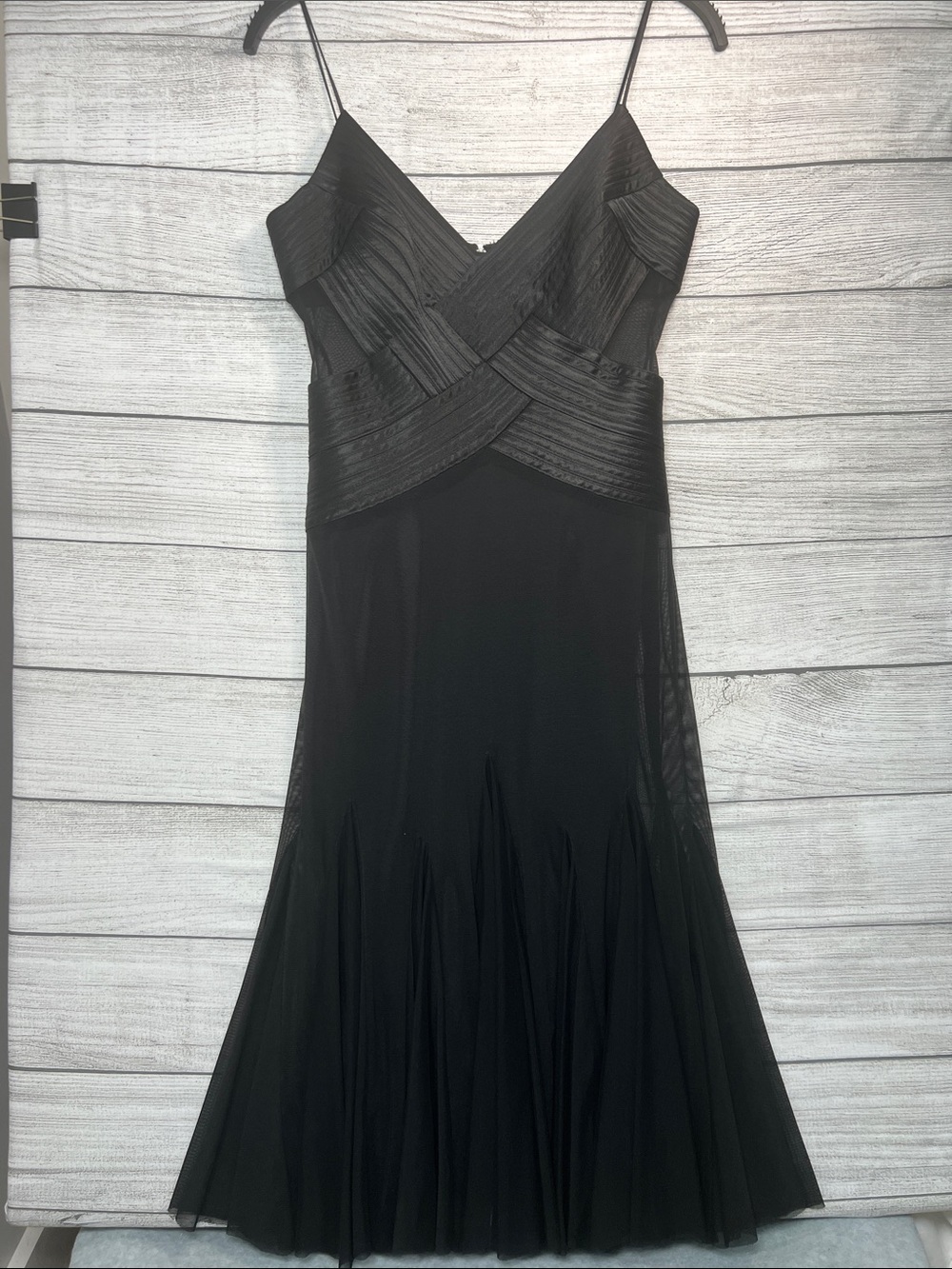 Cache Black Mesh Godet Midi Dress 8 Satin Y2K Evening Cocktail Vintage Feminine - Picture 2 of 10